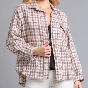 Umgee Pearls And Plaid Tweed Shacket Jacket Size Large
